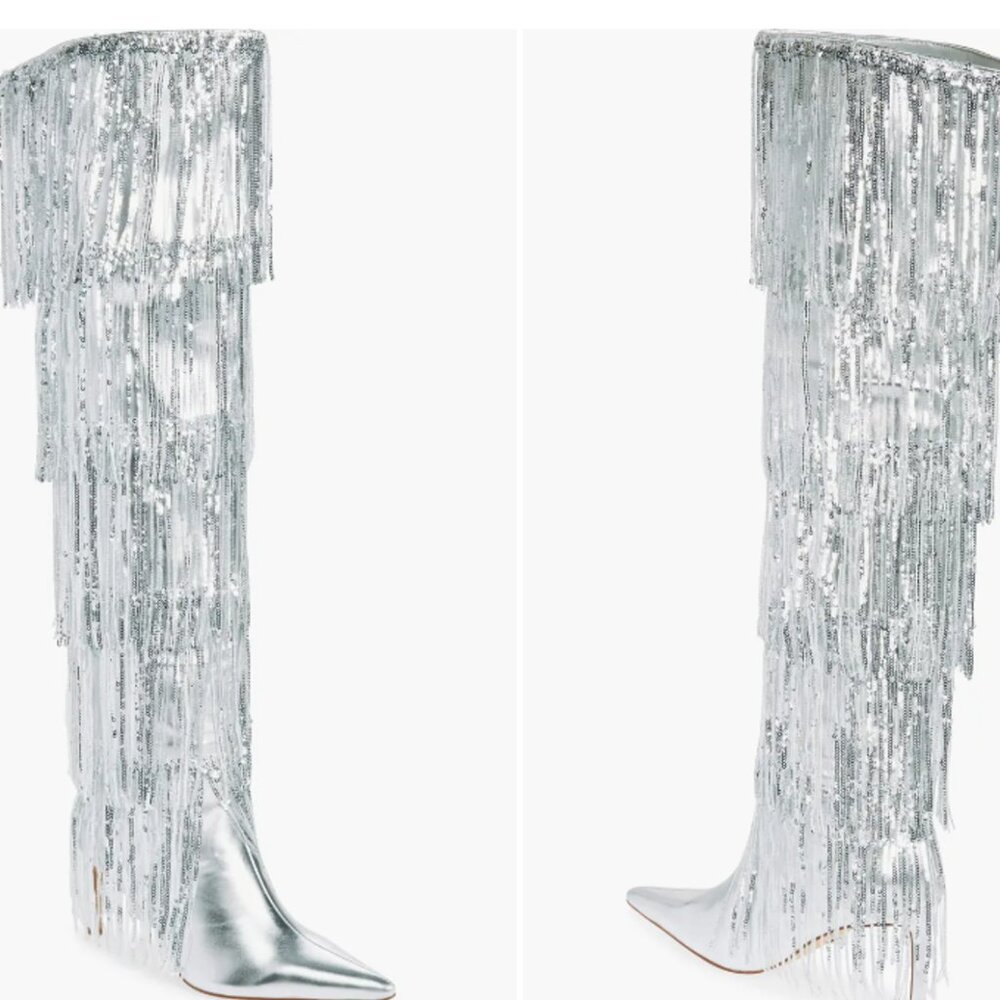 Beyoncé style Silver Fringe Sequin Boots